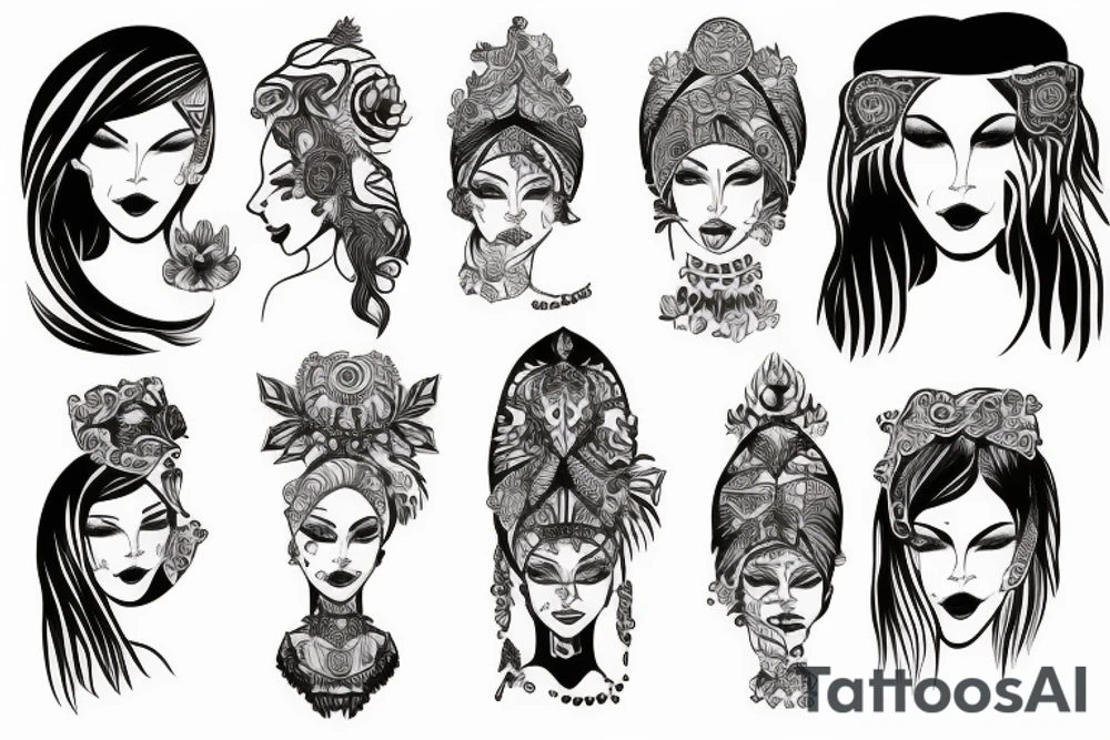 a woman wearing a head dress tattoo idea