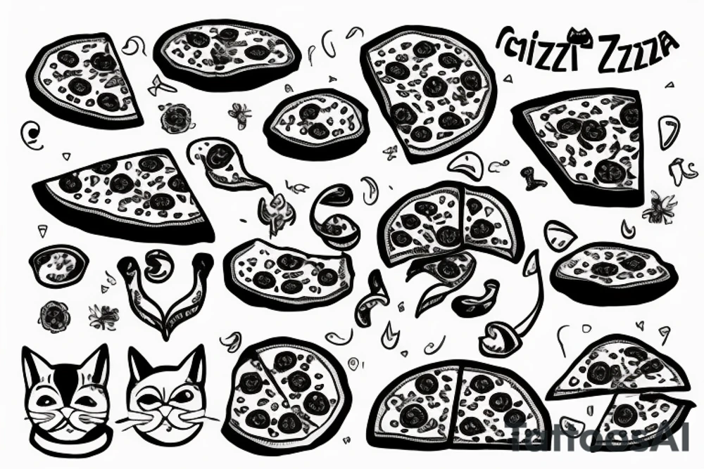 cat eating pizza tattoo idea