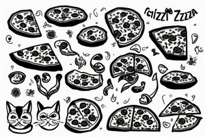 cat eating pizza tattoo idea