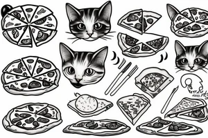cat eating pizza tattoo idea