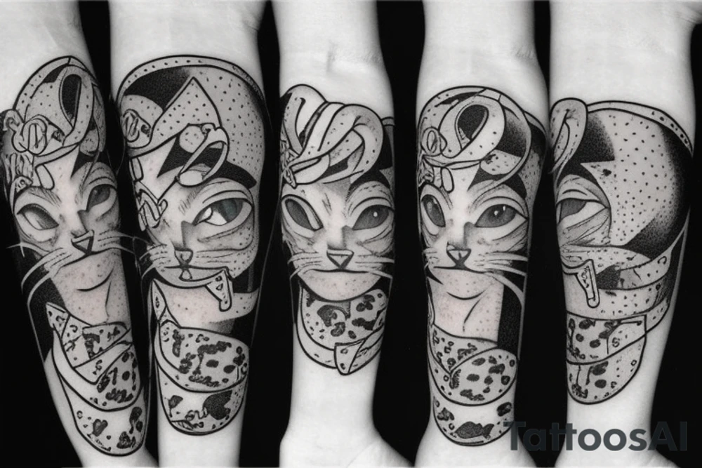 cat eating pizza tattoo idea