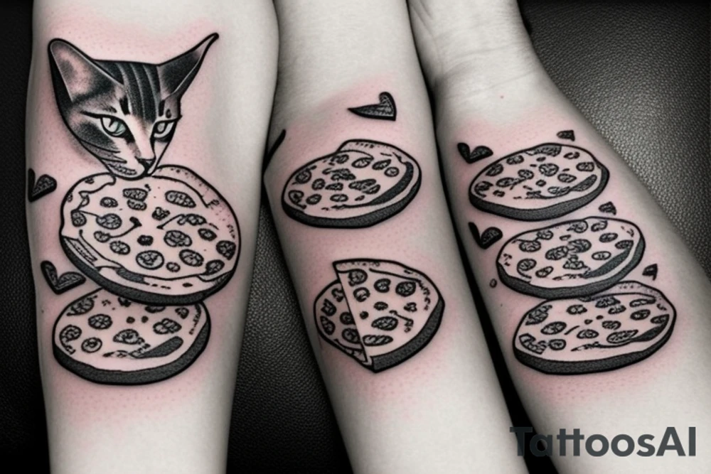 cat eating pizza tattoo idea