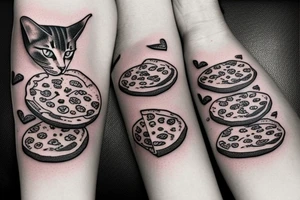 cat eating pizza tattoo idea