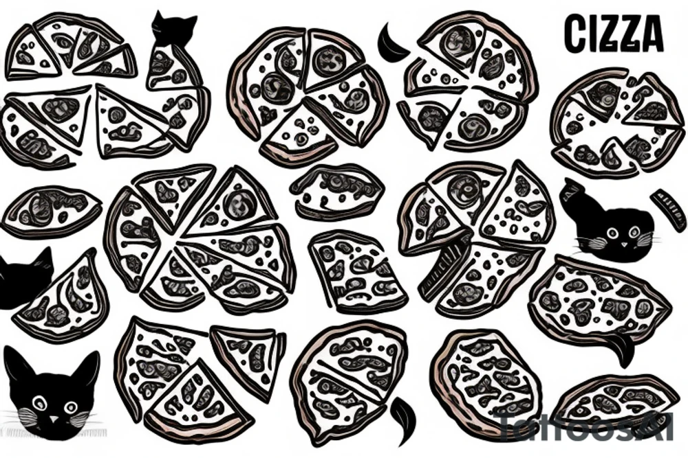 cat eating pizza tattoo idea