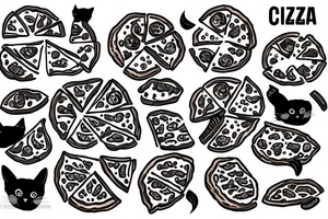 cat eating pizza tattoo idea