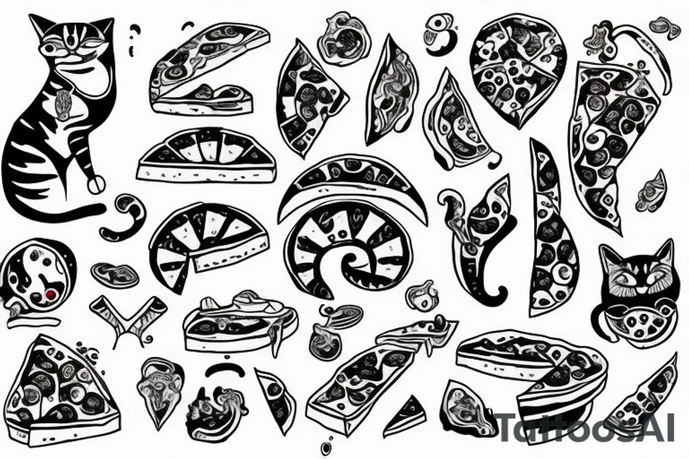 cat eating pizza tattoo idea