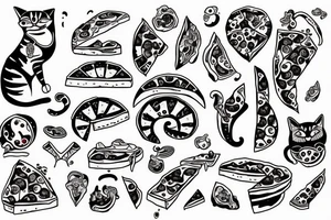 cat eating pizza tattoo idea