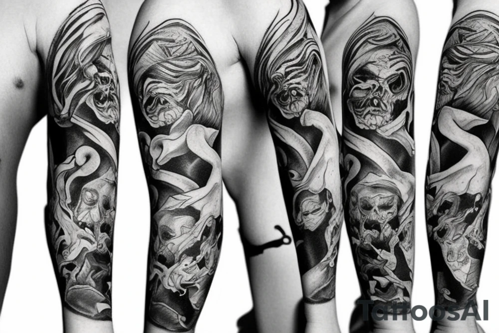 The stairs to Heaven and hell arm sleeve tattoo idea