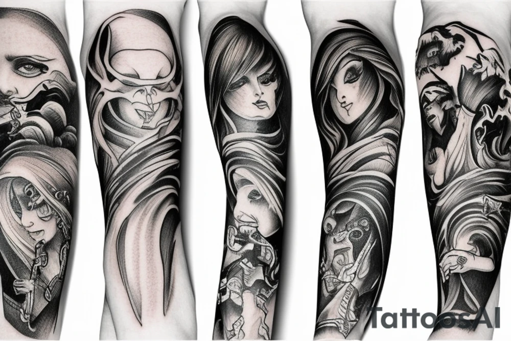The stairs to Heaven and hell arm sleeve tattoo idea