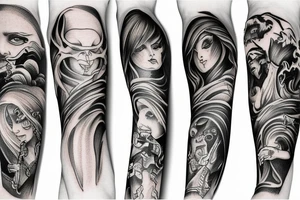 The stairs to Heaven and hell arm sleeve tattoo idea