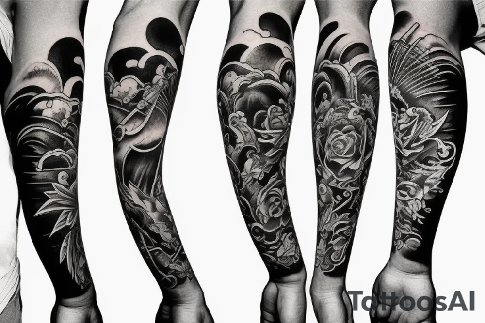 Stairway to Heaven arm sleeve tattoo idea