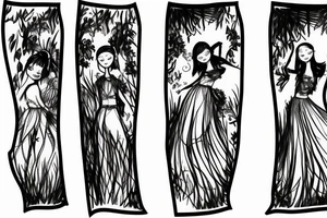 Small girl dancing in a forest with a long skirt tattoo idea