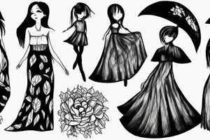 Small girl dancing in a forest with a long skirt tattoo idea