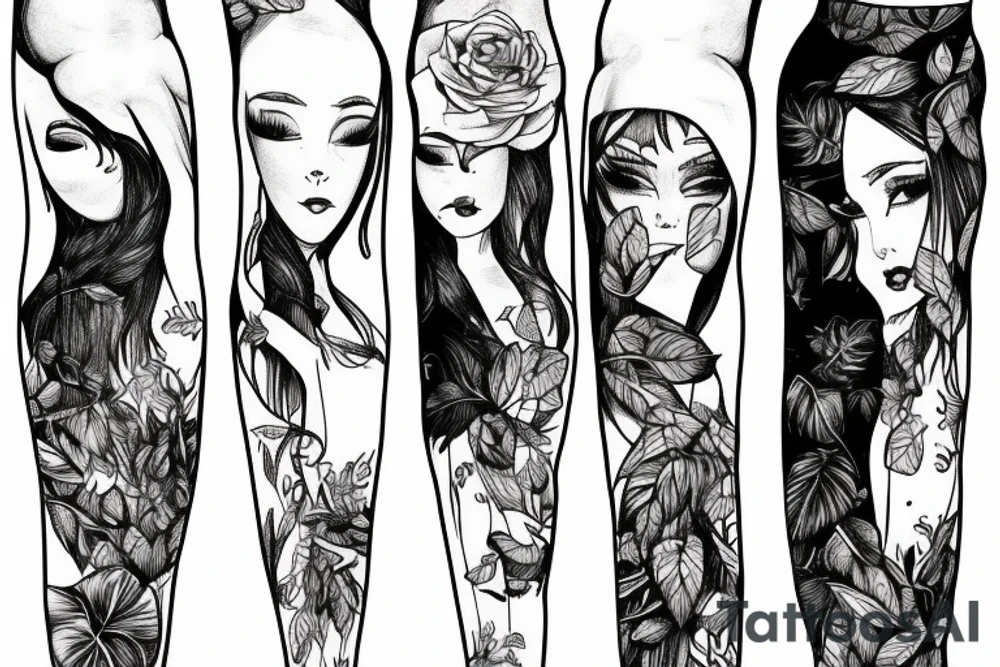 Realistic Small girl dancing in a forest with a long skirt tattoo idea