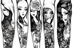 Realistic Small girl dancing in a forest with a long skirt tattoo idea