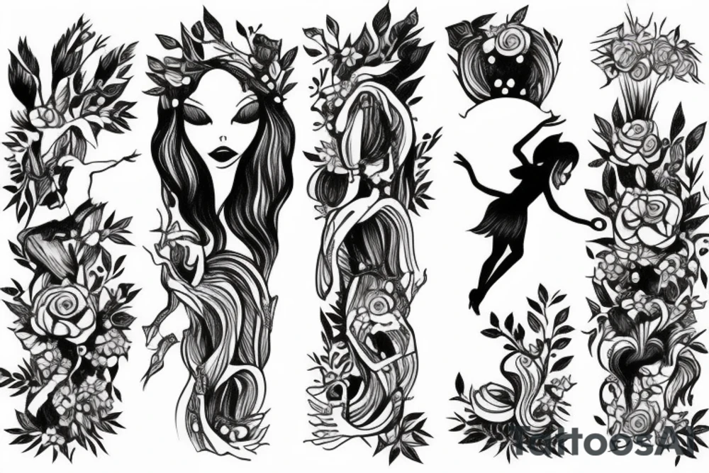 Girl dancing in a forest clearing tattoo idea