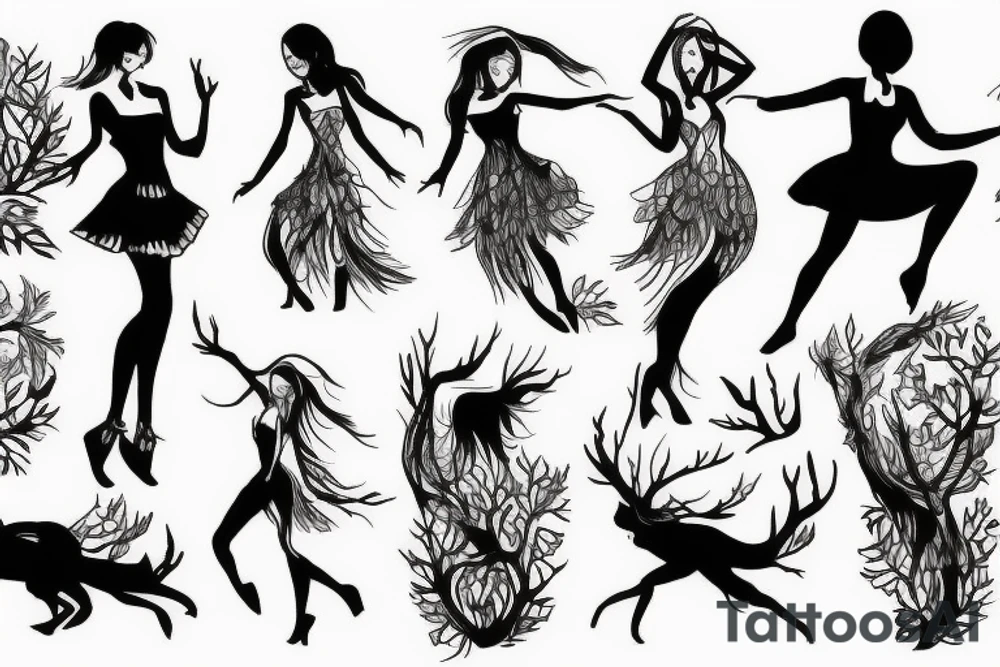 Girl dancing in a forest clearing tattoo idea