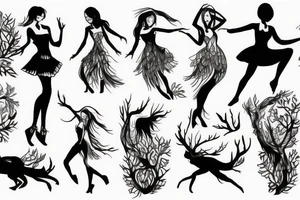 Girl dancing in a forest clearing tattoo idea