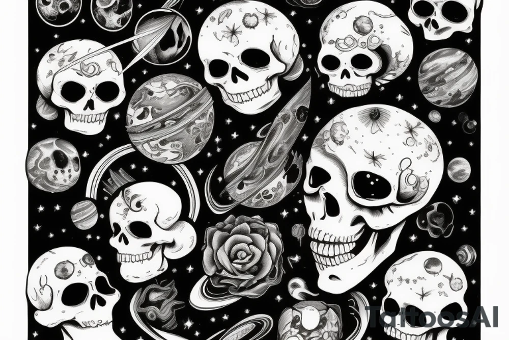 Scull, with universe and planets tattoo idea