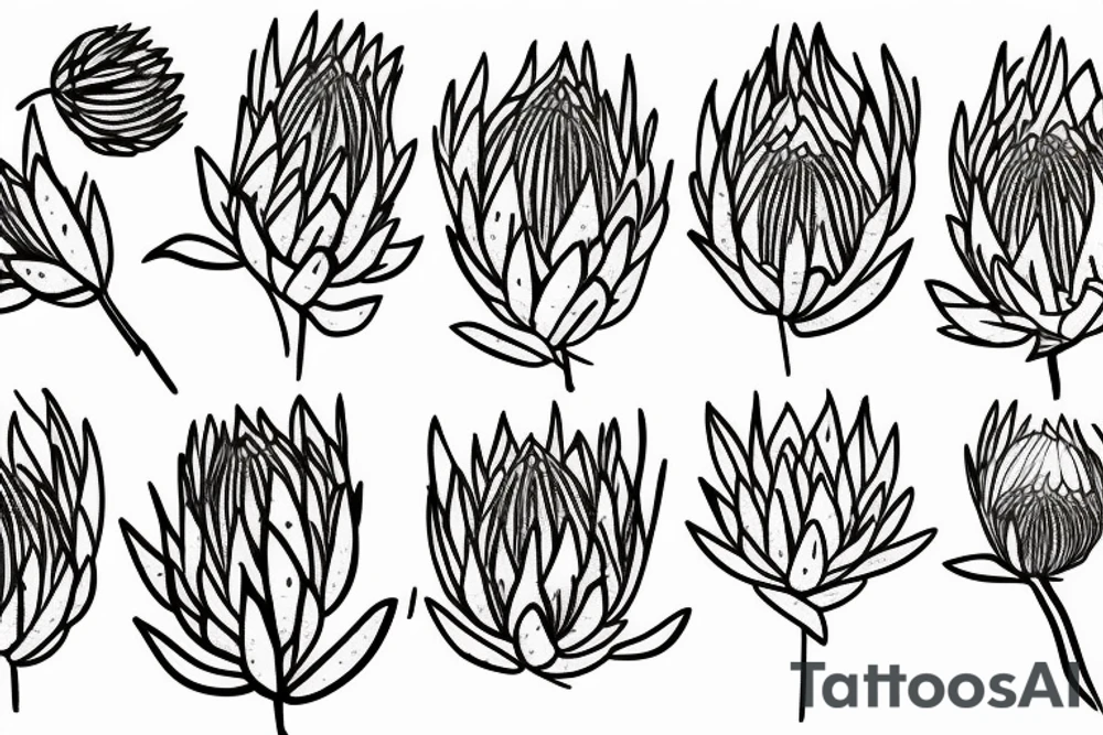 Abstract single line drawing of a protea flower tattoo idea
