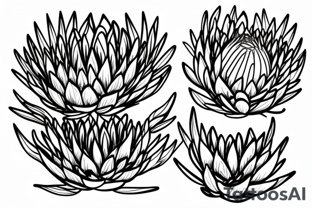Abstract single line drawing of a protea flower tattoo idea