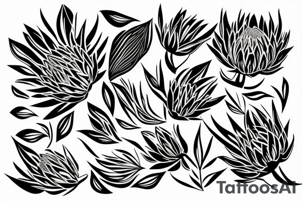 Abstract single line drawing of a protea flower tattoo idea Abstract single line drawing of a protea flower tattoo idea