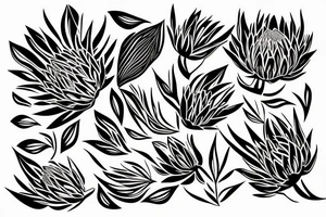 Abstract single line drawing of a protea flower tattoo idea