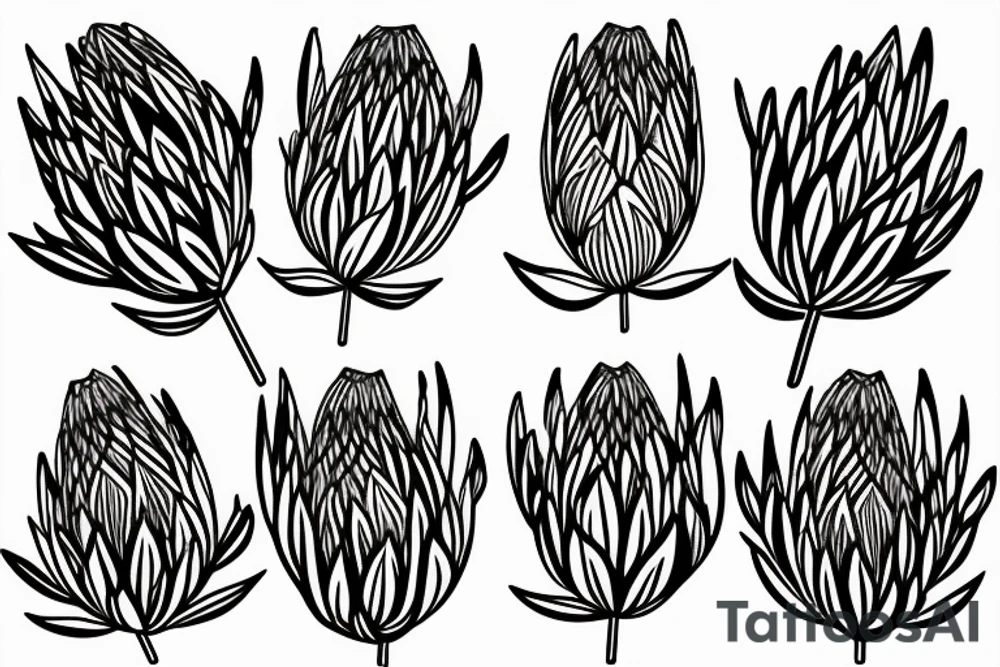 Abstract single line drawing of a protea flower tattoo idea
