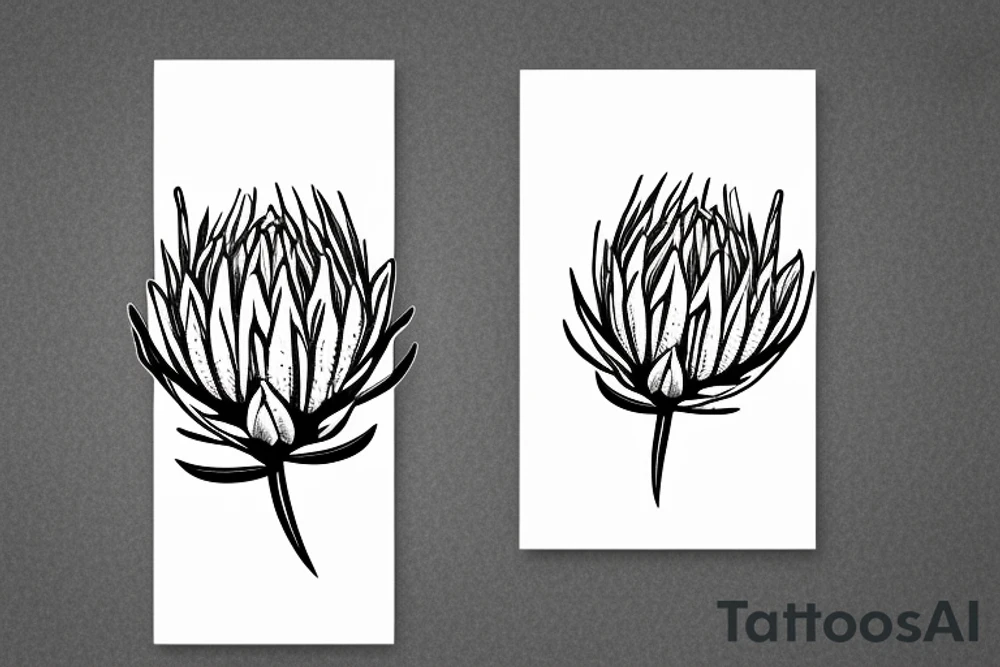 Abstract single line drawing of a protea flower tattoo idea