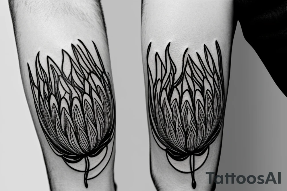 Abstract single line drawing of a protea flower with very few lines tattoo idea