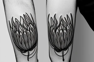 Abstract single line drawing of a protea flower with very few lines tattoo idea