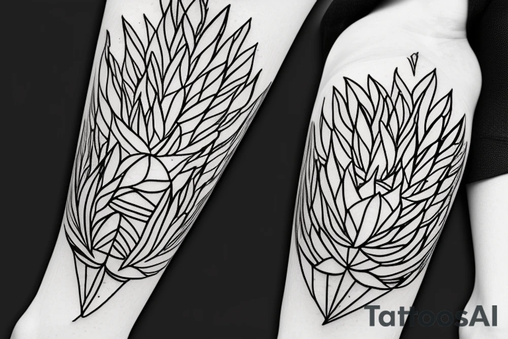 Abstract single line drawing of a protea flower with very few lines tattoo idea
