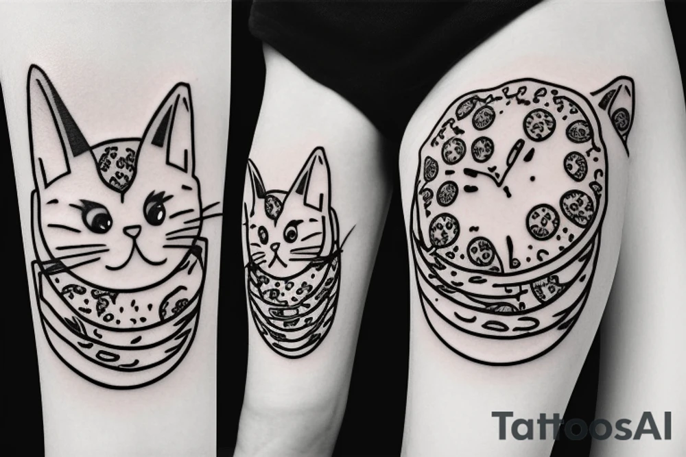 cat eating pizza tattoo idea