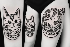 cat eating pizza tattoo idea
