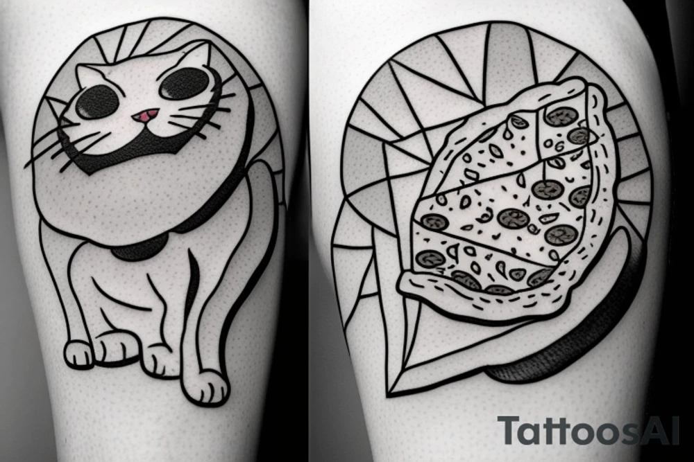 cat eating pizza tattoo idea