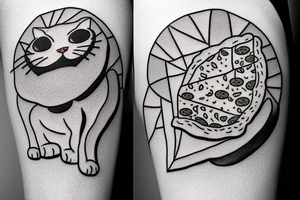 cat eating pizza tattoo idea