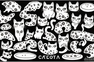 cat eating pizza tattoo idea