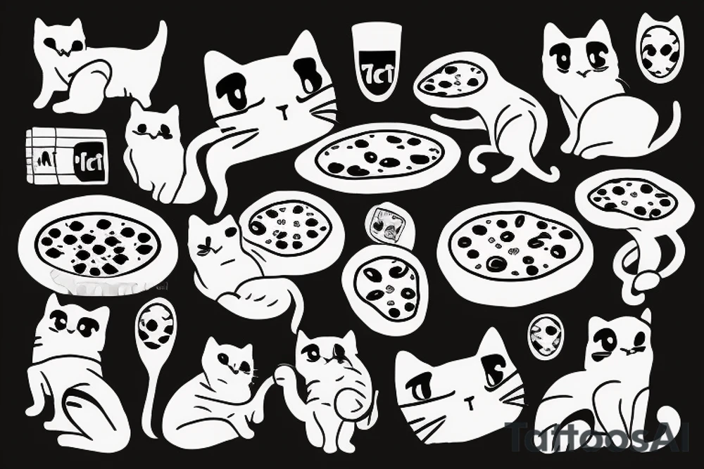 cat eat pizza tattoo idea