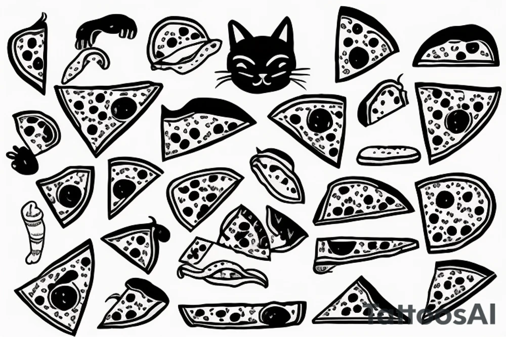 cat eat pizza tattoo idea