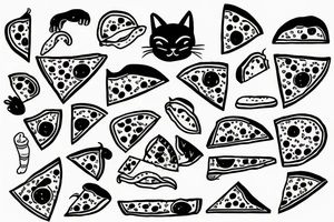 cat eat pizza tattoo idea