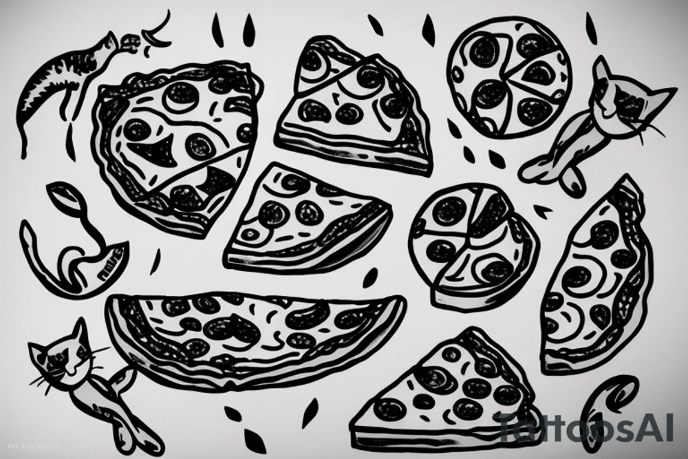 cat eat pizza tattoo idea