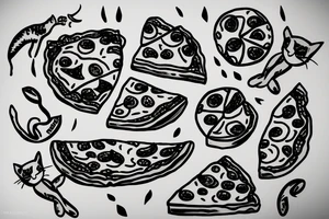 cat eat pizza tattoo idea