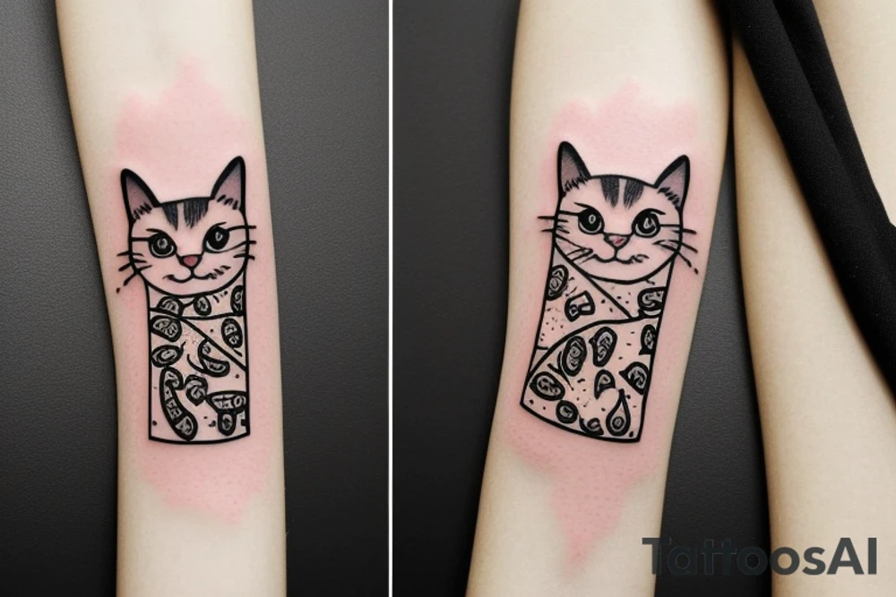 cat eat pizza tattoo idea