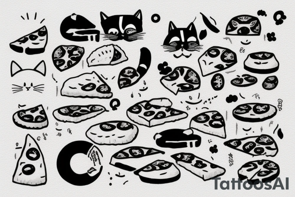 cat eat pizza tattoo idea