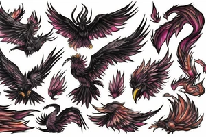 A pile of Ashes, with a large Pheonix rising from them, Lots of color tattoo idea