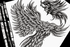 A pile of Ashes, with a large Pheonix rising from them, Lots of color tattoo idea