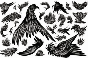 A pile of Ashes, with a large Bird rising from them, Lots of color tattoo idea