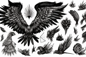 A pile of Ashes, with a large Bird rising from them, Lots of color tattoo idea