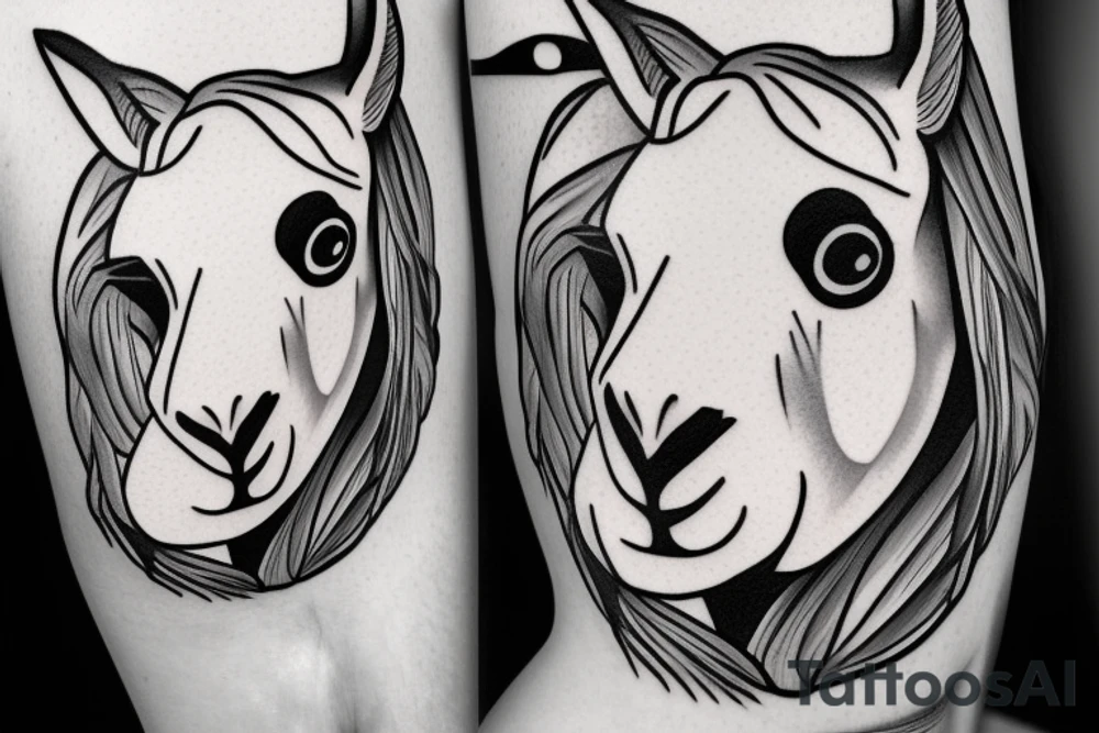 A llama wearing a kim kardashian mask tattoo idea