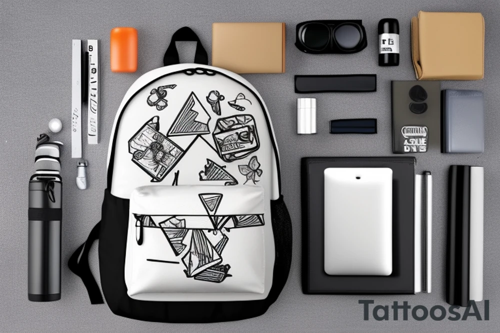 Hiking backpack with water bottle and sleeping pad tattoo idea